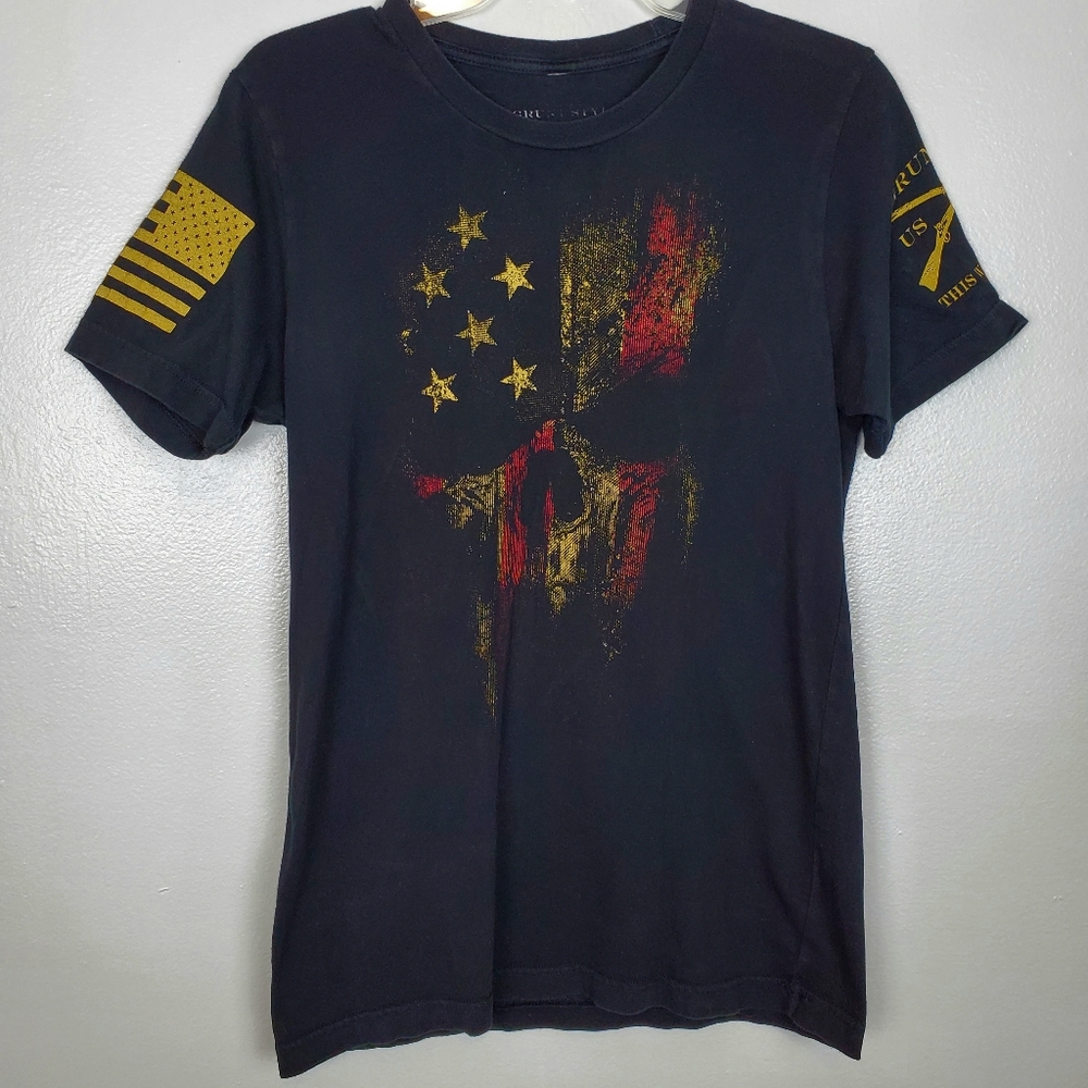 Grunt Style American Reaper Cotton Graphic Tee Mens Sz S Skull Flag Black